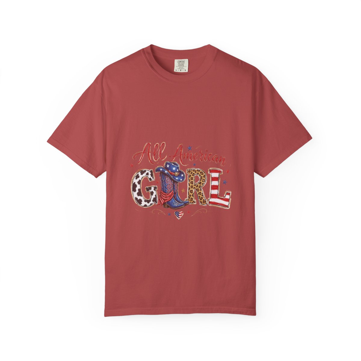 All American Girl T-Shirt, Patriotic Cowboy Boots Tee, USA Themed Gift, Cowgirl Western Style, Women's Graphic Shirt, American Flag Art