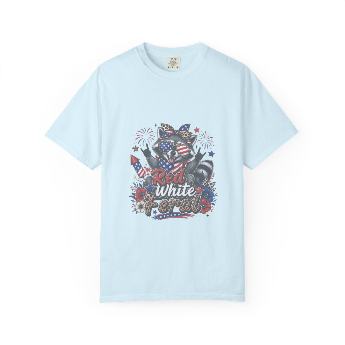 Patriotic Raccoon T-shirt, Red White Feral Graphic Tee, 4th of July Animal Shirt, Customizable Comfort Colors, USA Holiday Apparel Gift