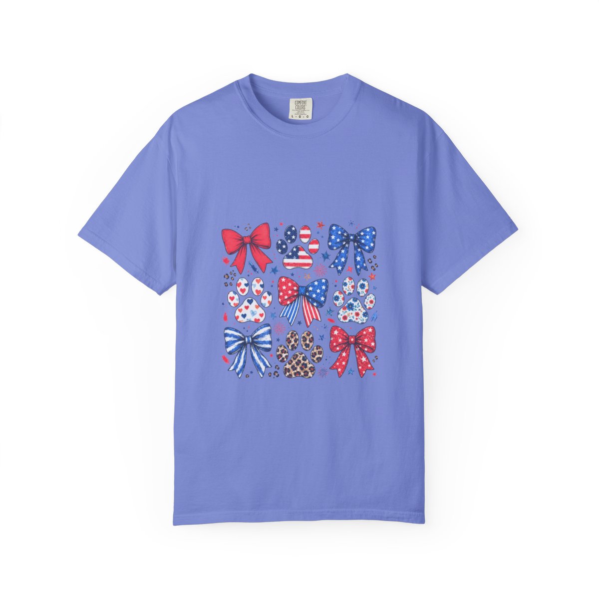 American Flag Paw Print Tshirt, Patriotic Bow Custom Tee, July 4th Animal Lover Gift, Cute USA Dog Lover Shirt, Independence Day Tee
