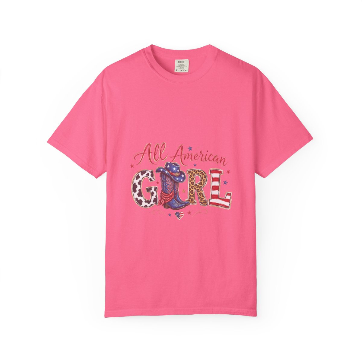 All American Girl T-Shirt, Patriotic Cowboy Boots Tee, USA Themed Gift, Cowgirl Western Style, Women's Graphic Shirt, American Flag Art