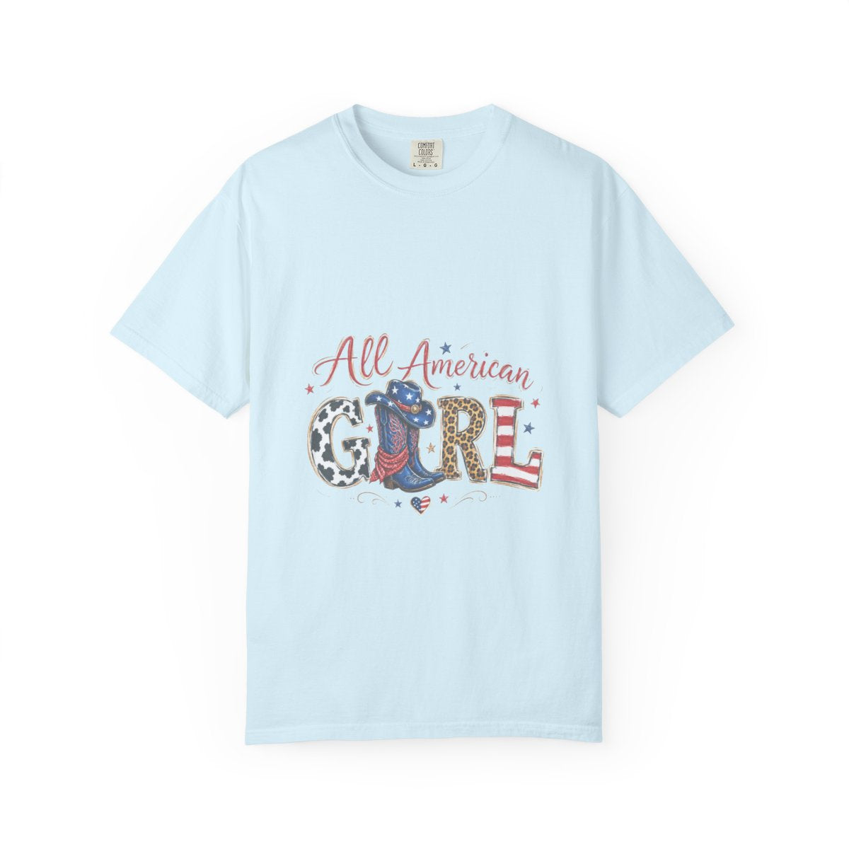All American Girl T-Shirt, Patriotic Cowboy Boots Tee, USA Themed Gift, Cowgirl Western Style, Women's Graphic Shirt, American Flag Art