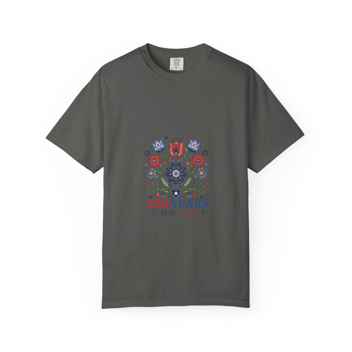 250 Years Commemorative T-Shirt, Patriotic Floral Design Tee, Anniversary Celebration Gift, Heritage Art Shirt, Customizable Apparel