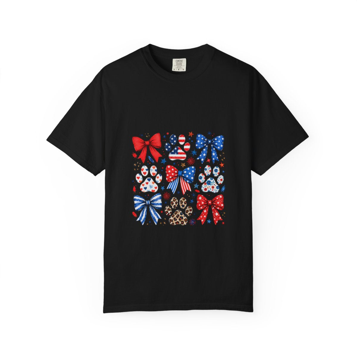 American Flag Paw Print Tshirt, Patriotic Bow Custom Tee, July 4th Animal Lover Gift, Cute USA Dog Lover Shirt, Independence Day Tee
