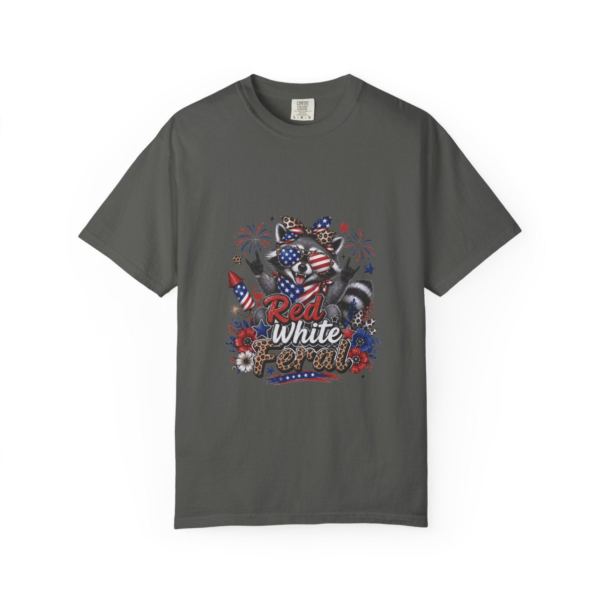 Patriotic Raccoon T-shirt, Red White Feral Graphic Tee, 4th of July Animal Shirt, Customizable Comfort Colors, USA Holiday Apparel Gift
