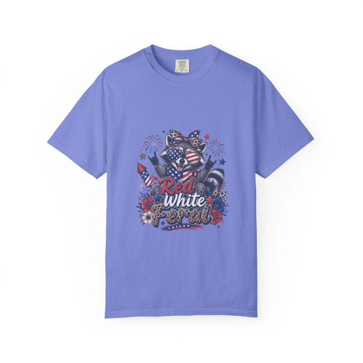 Patriotic Raccoon T-shirt, Red White Feral Graphic Tee, 4th of July Animal Shirt, Customizable Comfort Colors, USA Holiday Apparel Gift