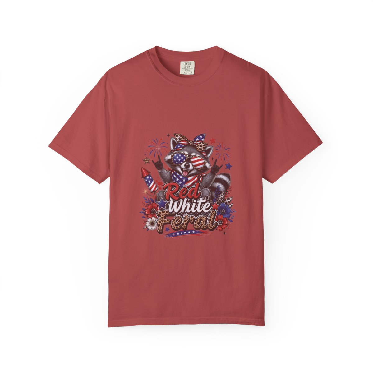 Patriotic Raccoon T-shirt, Red White Feral Graphic Tee, 4th of July Animal Shirt, Customizable Comfort Colors, USA Holiday Apparel Gift