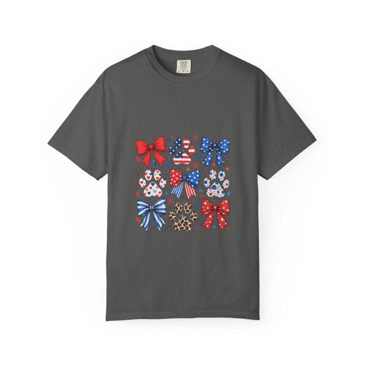 American Flag Paw Print Tshirt, Patriotic Bow Custom Tee, July 4th Animal Lover Gift, Cute USA Dog Lover Shirt, Independence Day Tee