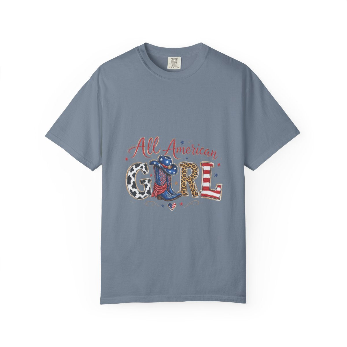 All American Girl T-Shirt, Patriotic Cowboy Boots Tee, USA Themed Gift, Cowgirl Western Style, Women's Graphic Shirt, American Flag Art