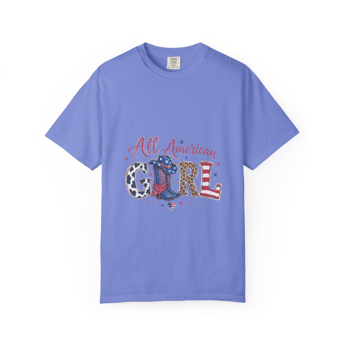 All American Girl T-Shirt, Patriotic Cowboy Boots Tee, USA Themed Gift, Cowgirl Western Style, Women's Graphic Shirt, American Flag Art