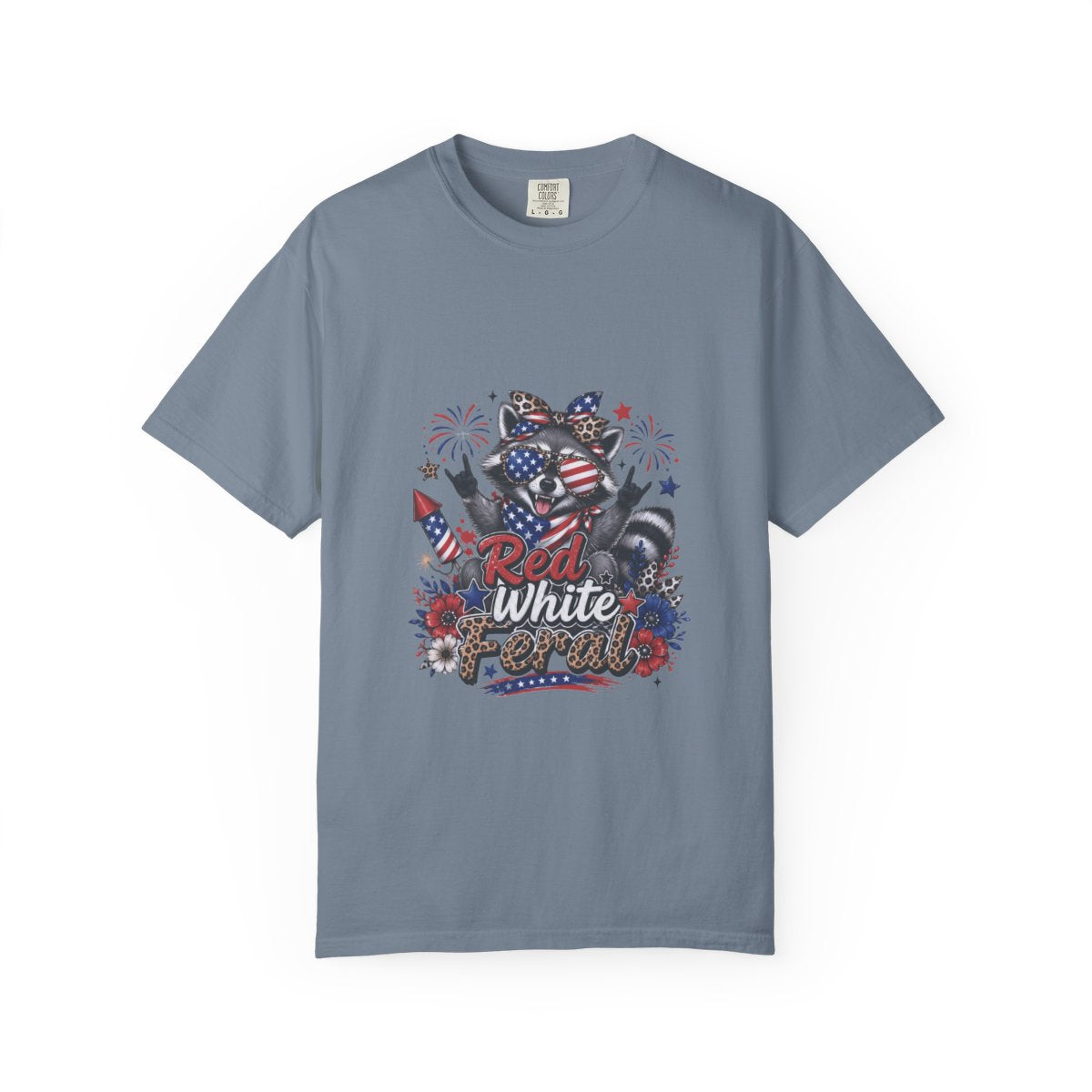 Patriotic Raccoon T-shirt, Red White Feral Graphic Tee, 4th of July Animal Shirt, Customizable Comfort Colors, USA Holiday Apparel Gift