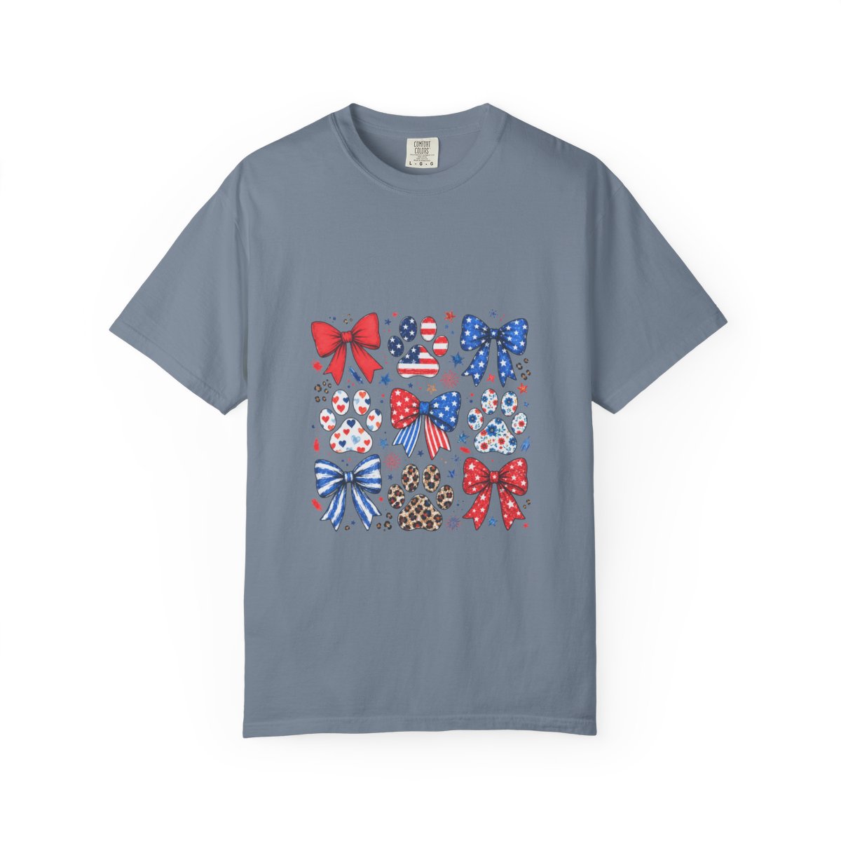 American Flag Paw Print Tshirt, Patriotic Bow Custom Tee, July 4th Animal Lover Gift, Cute USA Dog Lover Shirt, Independence Day Tee