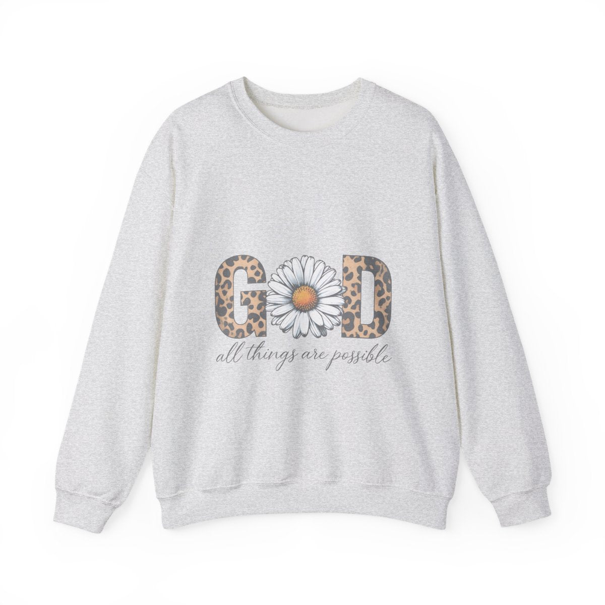 Leopard Print Daisy Sweatshirt, Inspirational Crewneck, Unisex Pullover, Chic Fall Fashion, Custom Apparel Gift, Graphic Print Top