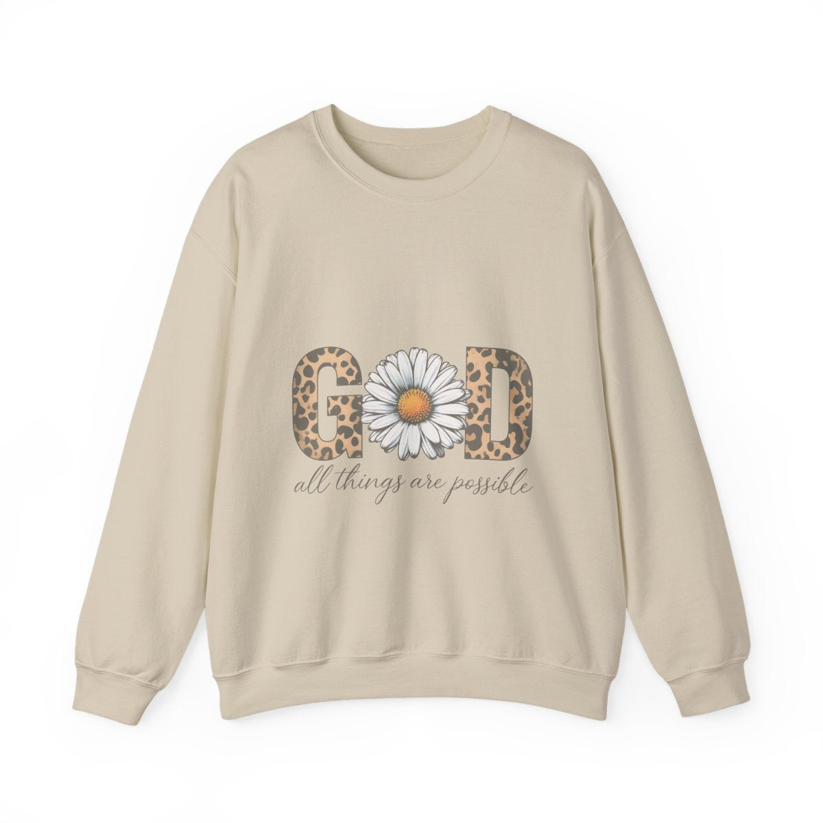 Leopard Print Daisy Sweatshirt, Inspirational Crewneck, Unisex Pullover, Chic Fall Fashion, Custom Apparel Gift, Graphic Print Top