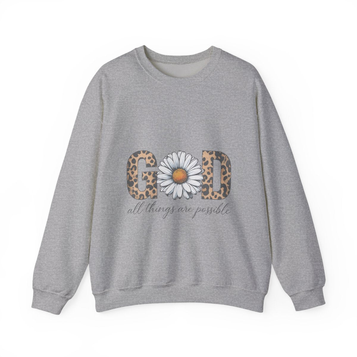Leopard Print Daisy Sweatshirt, Inspirational Crewneck, Unisex Pullover, Chic Fall Fashion, Custom Apparel Gift, Graphic Print Top