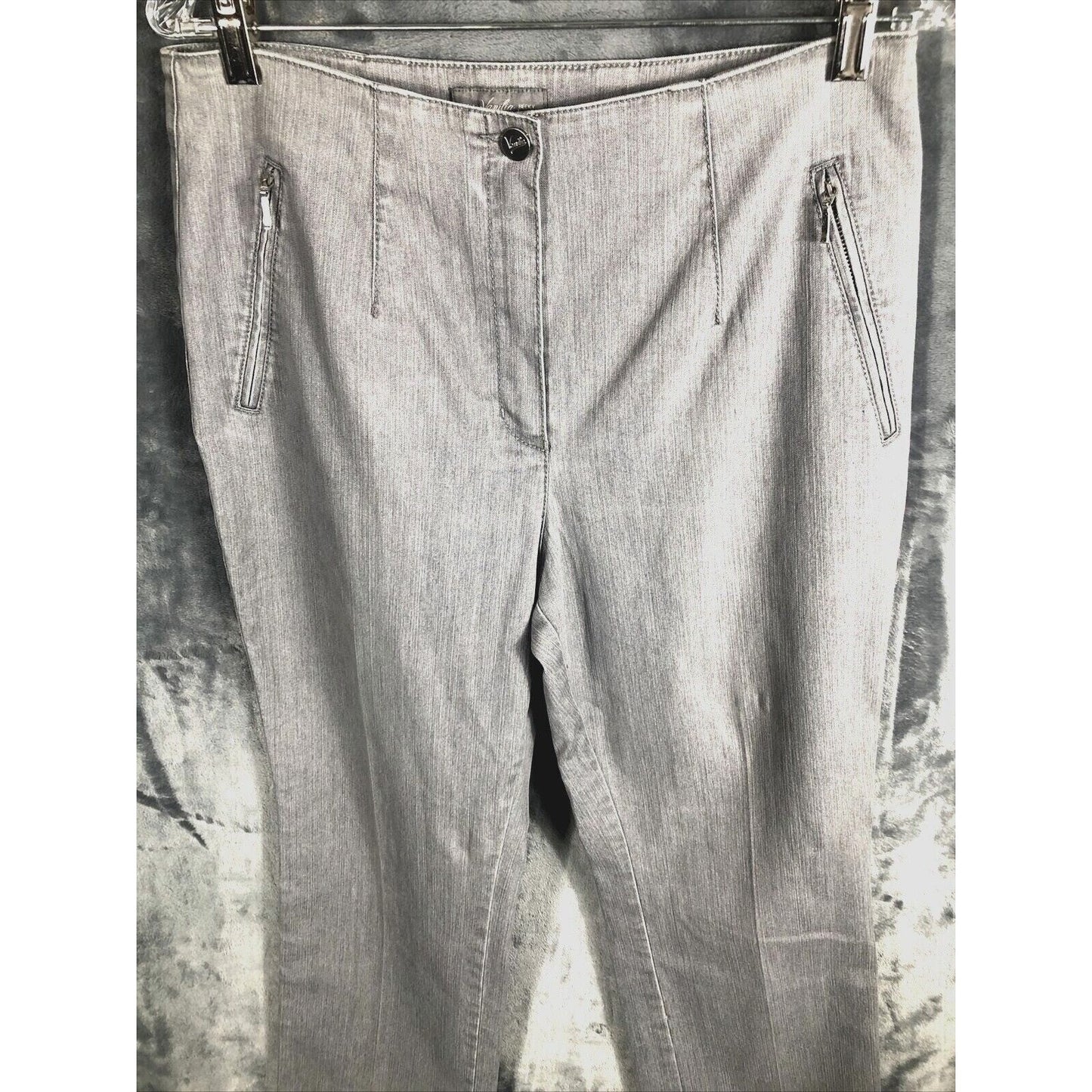 Jacky Vanilia Becky Woman's Gray Denim Trouser Pants Size 14 With Zip