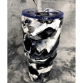 Hand-Painted Marble Tumbler 30oz Black/White Insulated Stainless Steel With Lid & Straw