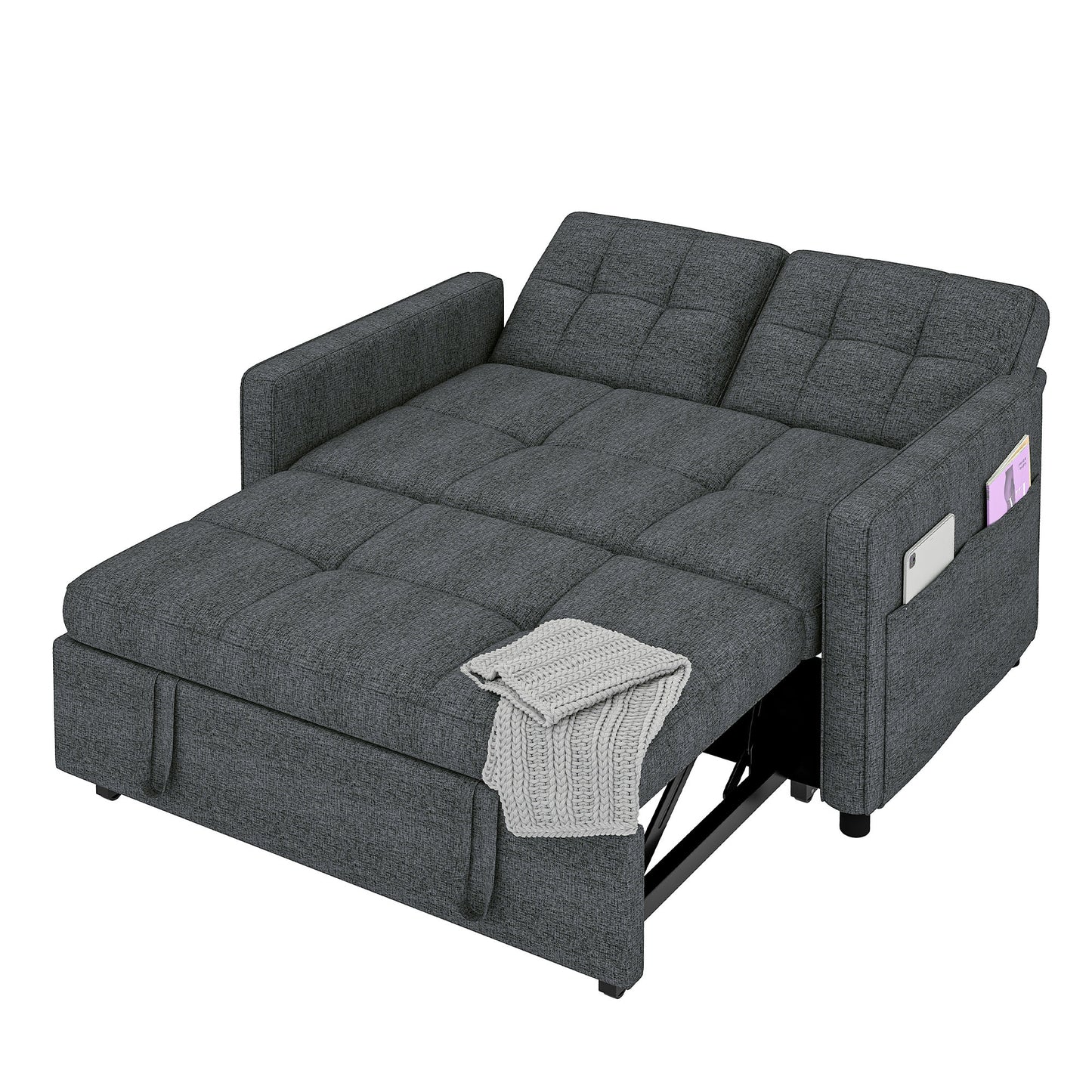 3 in 1 Convertible Sofa Bed 55 inch Sleeper Sofa Linen Loveseat Futon Couch