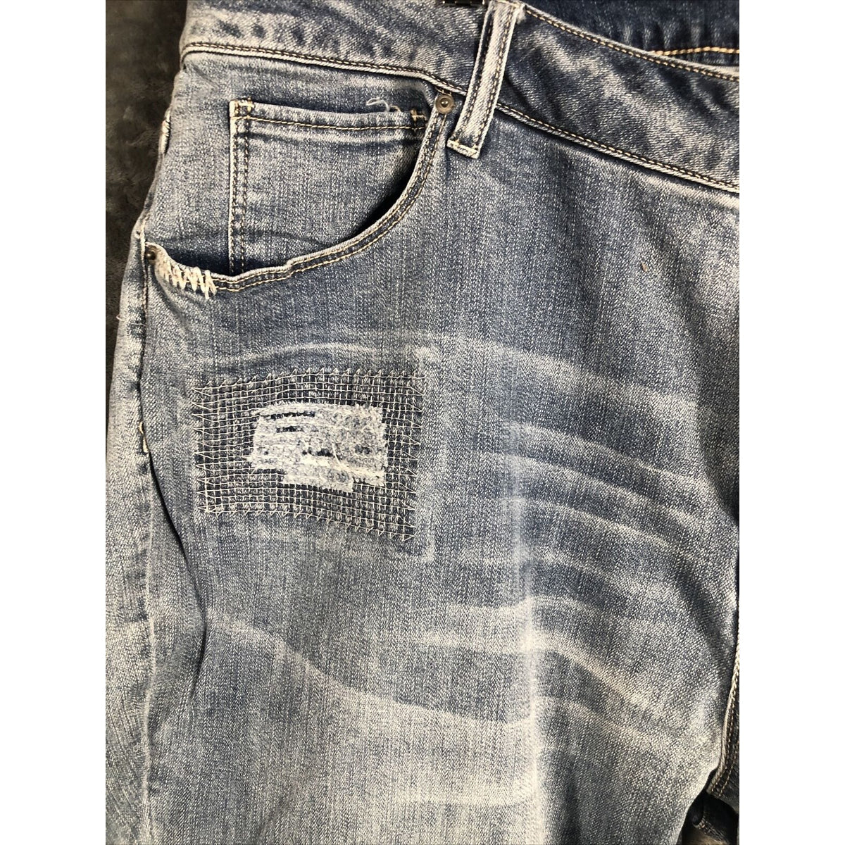 Vintage Distressed Womans Jeans Blue Denim With Floral Patchwork Size 24