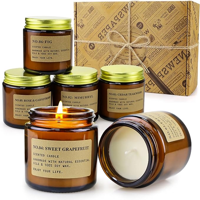 6 Pack Candles for Home Scented Aromatherapy Candles Gifts Set for Women Soy Wax Long Lasting Amber Jar Candles for Valentine Birthday Mother's Thanksgiving Day Present