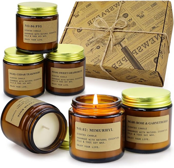 6 Pack Candles for Home Scented Aromatherapy Candles Gifts Set for Women Soy Wax Long Lasting Amber Jar Candles for Valentine Birthday Mother's Thanksgiving Day Present
